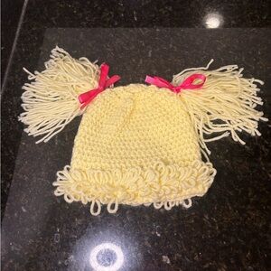 Yellow Toddler Knit Hat with Pink Bows